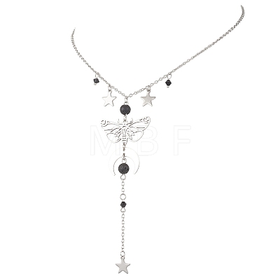 201 & 304 Stainless Steel Moon Star Butterfly Pendant Cable Chain Necklaces NJEW-TA00228-1