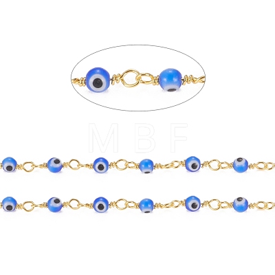 3.28 Feet Handmade Evil Eye Lampwork Round Beaded Chains X-CHC-G009-A-G05-1