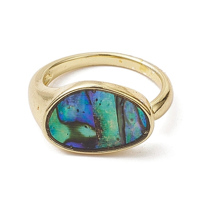 Brass with Abalone Shell Adjustable Rings RJEW-K257-53G-1