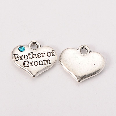 Wedding Party Supply Antique Silver Alloy Rhinestone Heart Carved Word Brother of Groom Wedding Family Charms X-TIBEP-N005-26-1