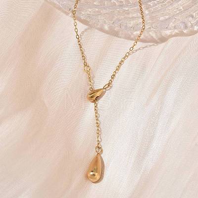 304 Stainless Steel Teardrop Pendant Tassel Lariat Necklaces NJEW-C114-02G-1