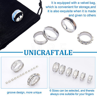 Unicraftale 12pcs 6 Sizes Stainless Steel Grooved Finger Ring Settings STAS-UN0024-31-1