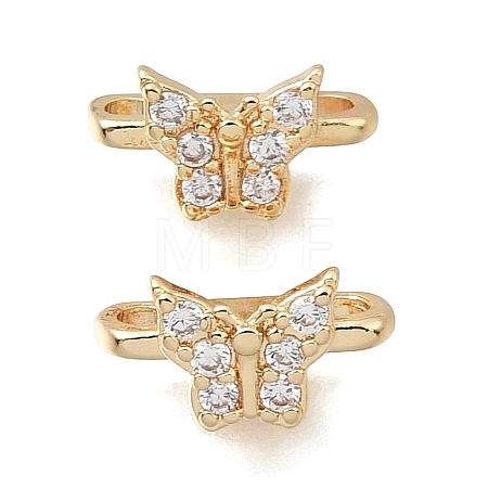 Brass Micro Pave Clear Cubic Zirconia 2-Loop Butterfly Spacer Bars KK-C258-14LG-1