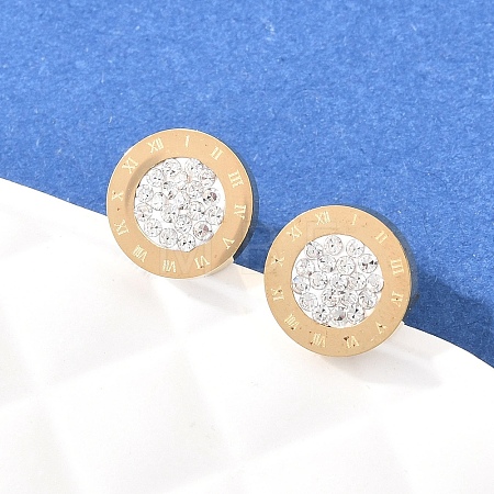 Flat Round 304 Stainless Steel Stud Earrings EJEW-H175-02G-01-1