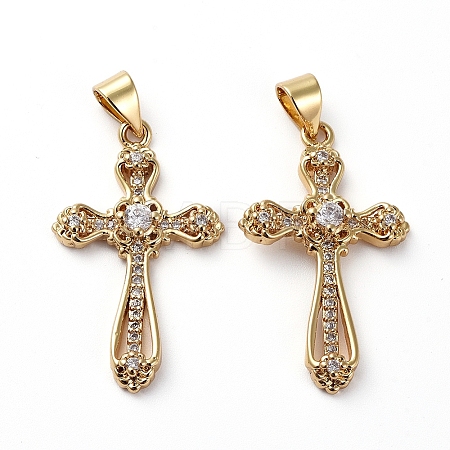 Brass Micro Pave Clear Cubic Zirconia Pendants X-ZIRC-L076-039G-1