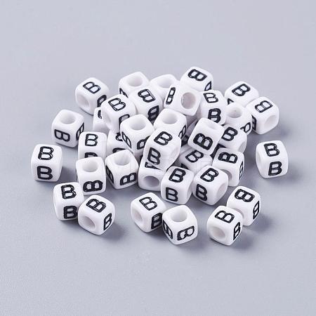 6MM Letter B Cube Acrylic Beads X-PL37C9308-B-1