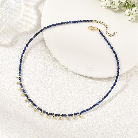 Natural Lapis Lazuli Faceted Rondelle Baded Necklaces with 201 Stainless Steel Teardrop Charms NJEW-JN06428-02-1