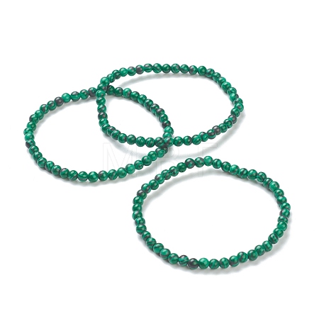 Synthetic Malachite Beaded Stretch Bracelets BJEW-A117-A-16-1
