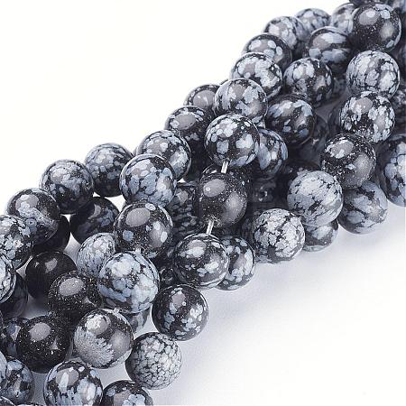 Natural Snowflake Obsidian Beads Strands GSR10mmC009-1