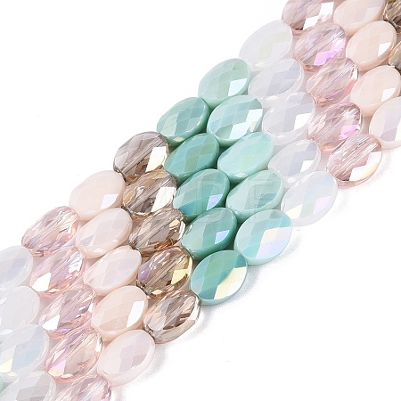 Electroplate Imitation Jade & Opaque & Transparent Glass Beads Strands EGLA-Q135-8x11MM-01C-1