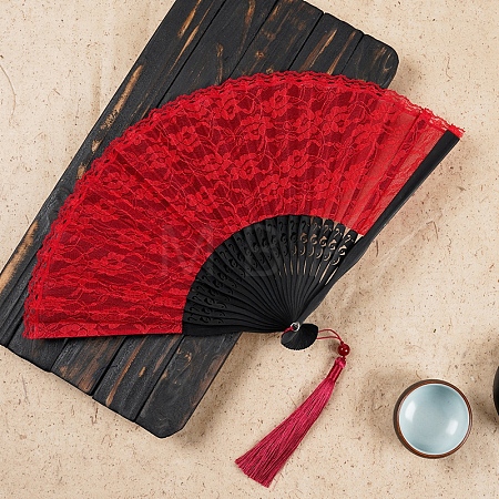 Chinese Style Lace Folding Fan with Tassel PW-WG2E08A-01-1
