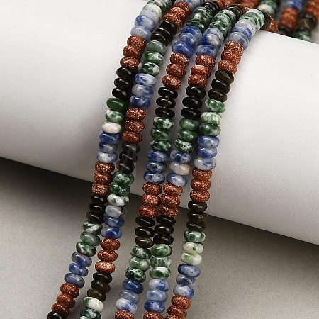 Gradient Color Natural Green Spot Jasper & Blue Spot Jasper & Golden Sheen Obsidian & Synthetic Goldstone Beads Strands GG-CBA1E0E-01A-1