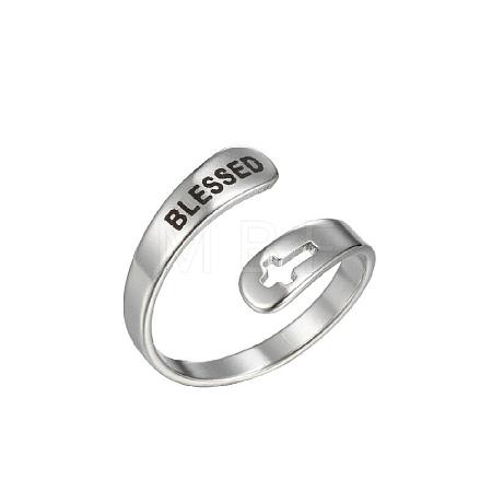 Hollow Out Cross with Word Blessed 201 Stainless Steel Cuff Rings FS-WGED892-03-1