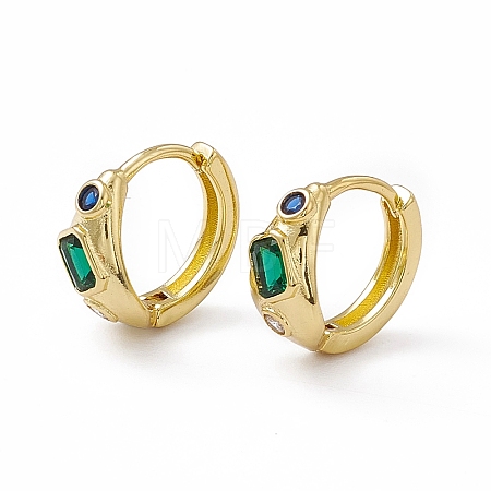 Green Cubic Zirconia Rectangle Beaded Hoop Earrings EJEW-M210-16G-1