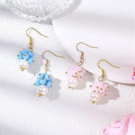 2 Pairs Round ABS Plastic Imitation Pearl Dangle Earrings EJEW-JE06757-1