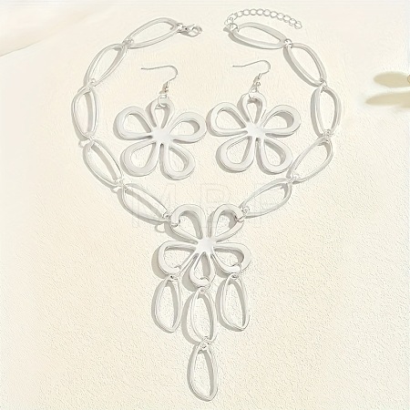 Alloy Hollow Flower Pendant Necklaces & Dangle Earrings Sets FS-WG0DA6E-02-1