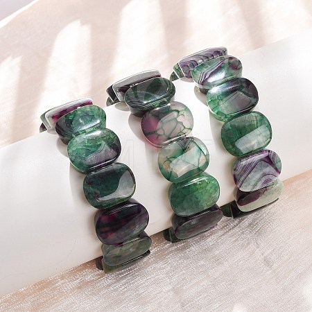 Oval Natural Dragon Veins Agate(Dyed & Heated) Beaded Stretch Bracelets for Women Men GG-CBA9ACE-A14-1