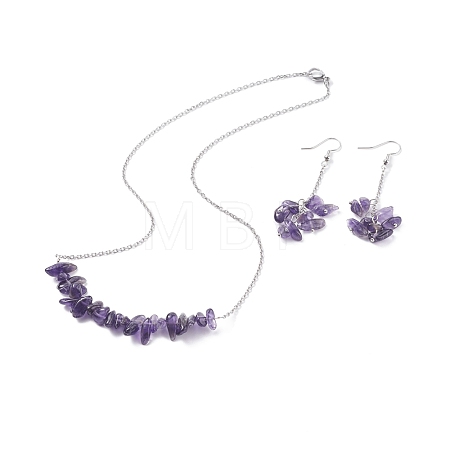 Natural Amethyst Chips Beaded Jewelry Set SJEW-JS01231-03-1