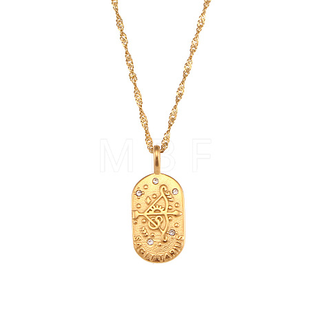 316L Surgical Stainless Steel Micro Pave Clear Cubic Zirconia Oval with Embossed Constellation Pendant Necklaces for Women Men WG0B2D7-09-1