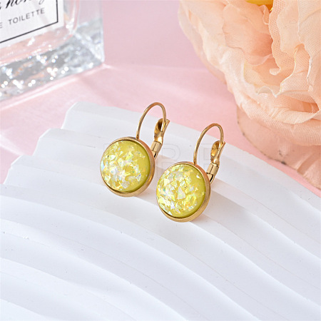 Flat Round 201 Stainless Steel Natural Shell Leverback Earrings FS-WG6391F-04-1