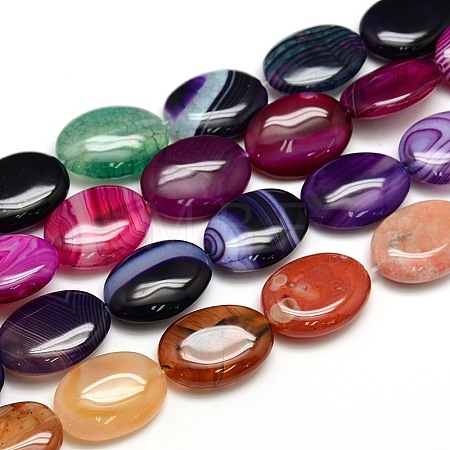 Natural Striped Agate/Banded Agate Oval Bead Strands G-L175A-M-1
