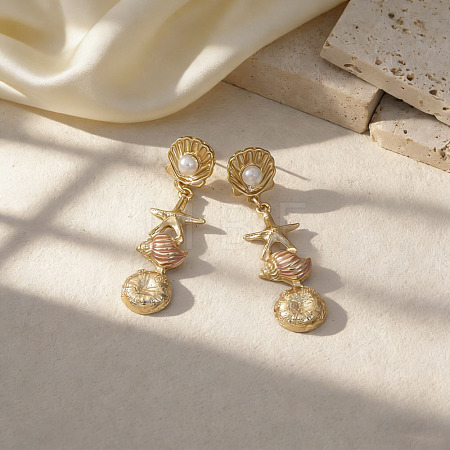 Alloy Enamel with Plastic Pearls Stud Earrings EJEW-Z172-05G-03-1