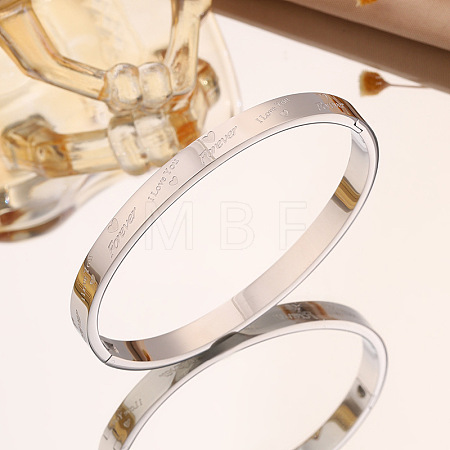 Engraved 304 Stainless Steel Hinged Bangles for Women BJEW-K307-01P-1