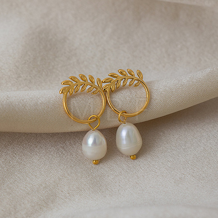 304 Stainless Steel with Freshwater Pearl Stud Dangle Earrings BO9211-1