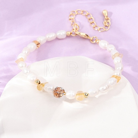 Natural Lemon Quartz(Heated) Chip and Rice Natural Pearl Beaded Bracelets GG-CBA3297-13G-B-1