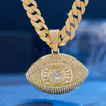 Zinc Alloy Full Crystal Rhinestone Evil Eye Pendant Cuban Link Chain Necklaces for Men FS-WG83416-02-1