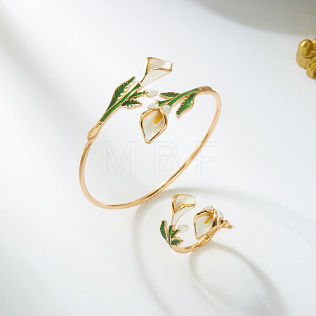 Lily of the Valley Brass Enamel Cuff Bangles & Rings Sets for Women WGC9600-04-1