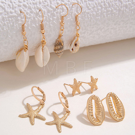 Shell Shape & Starfish Alloy Natural Shell Dangle Earrings FS-WGAC3B8-03-1