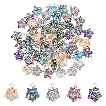 60Pcs Wire Wrapped Electroplate Glass Pendants PALLOY-FH0008-76B-1