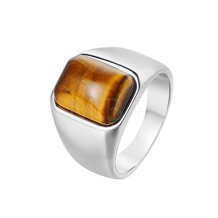 Rectangle Natural Tiger Eye Finger Ring FIND-PW0021-07D-01-1