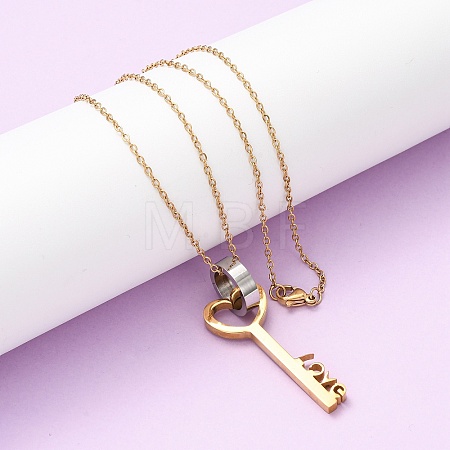 304 Stainless Steel Love Key Pendant Necklaces for Women NJEW-B149-03GP-1