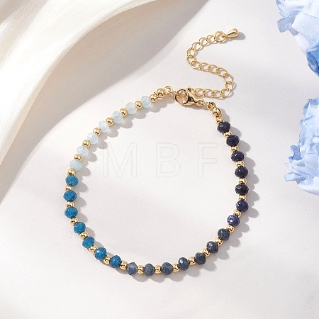 Brass & Dyed Natural Malaysia Jade Rondelle Beaded Bracelets for Women BJEW-JB13323-03-1
