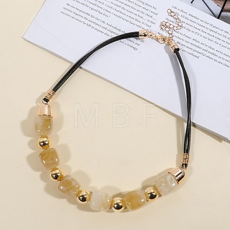 Resin Cube & Round CCB Plastic Beaded Necklaces with Leather Cords for Women WG0341F-02-1