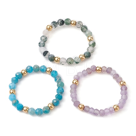 3Pcs 3 Style Natural Mixed Gemstone Round Beaded Stretch Rings Set RJEW-TA00087-1