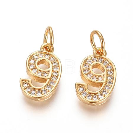 Brass Micro Pave Clear Cubic Zirconia Charms ZIRC-L092-09-G-1