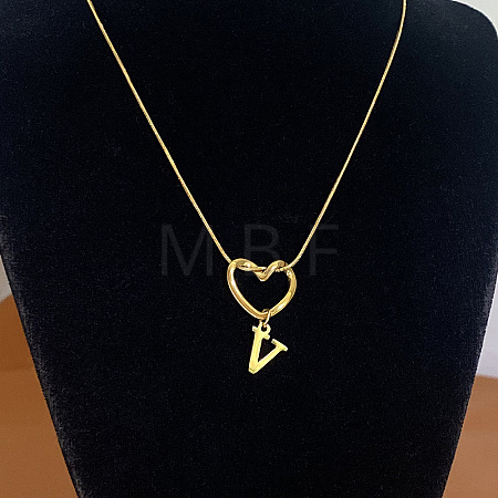 304 Stainless Steel Heart with Initial Pendant Necklaces for Women FS-WG4DC9E-22-1