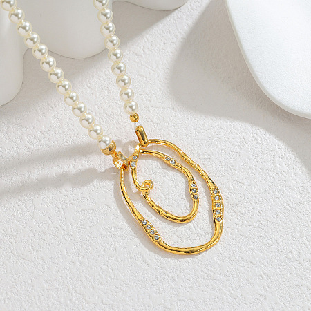 Faux Pearl Teardrop & 304 Stainle Steel Crystal Rhinestone Pendant Beaded Necklaces for Women WGF56ED-03-1