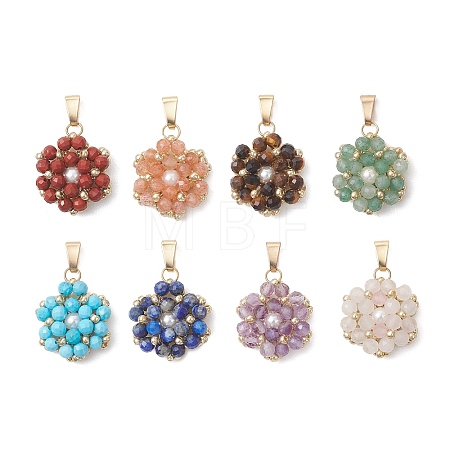 Natural Mixed Gemstone Faceted Round Cluster Flower Pendants PALLOY-MZ01197-1