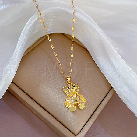 Brass with Rhinestone Bear Pendant Necklaces NJEW-Z026-03C-1
