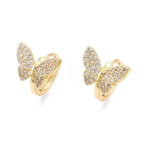 Butterfly Clear Cubic Zirconia Hoop Earrings EJEW-N054-61G-1