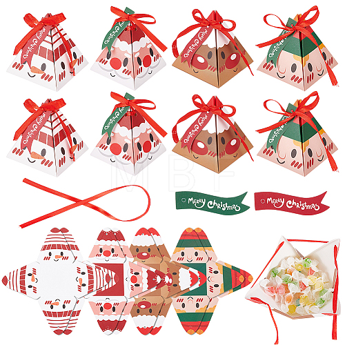 32Pcs 4 Style Christmas Theme Pyramid Shaped Paper Bakery Boxes BAKE-BC0001-01-1