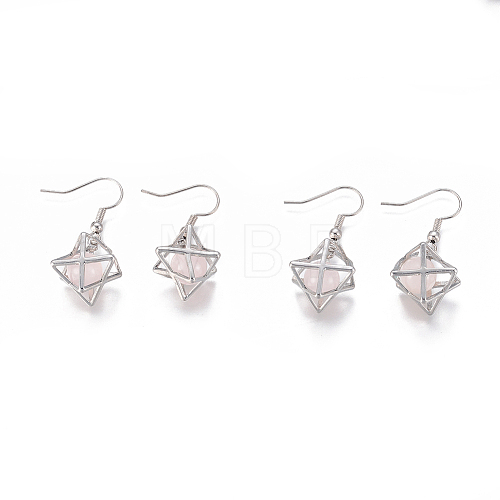 Natural Rose Quartz Dangle Earrings EJEW-K080-A02-1