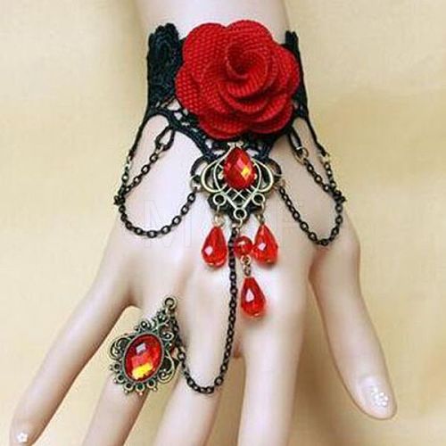 Gothic Style Retro Alloy Lace Flower Link Rings Bracelets for Women WG15940-02-1