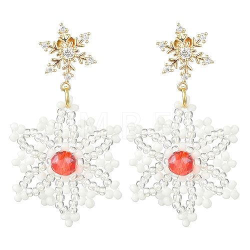 Christmas Snowflake Glass Seed Braided Dangle Earrings EJEW-MZ00233-02-1