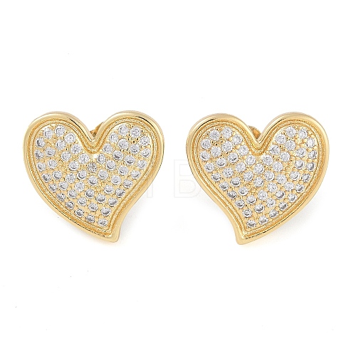 Brass Pave Clear Cubic Zirconia Stud Earrings for Women EJEW-S225-09G-01-1