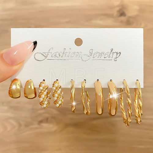 5 Pairs Alloy Hoop Earring Sets WG6DB3C-13-1